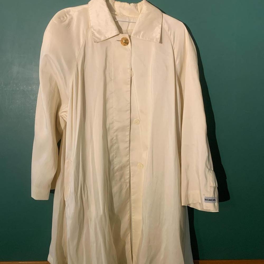 New York Harbor Vintage 80s Cream Trench Coat Women 22W Retro Button Closure